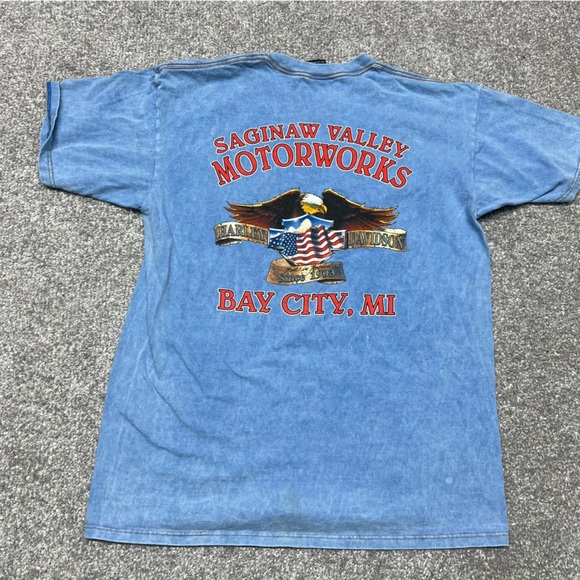Vtg Harley Davidson Shirt Mens Large Blue Acid Wash Michigan Flag 90s 1998 Bike - Picture 6 of 7